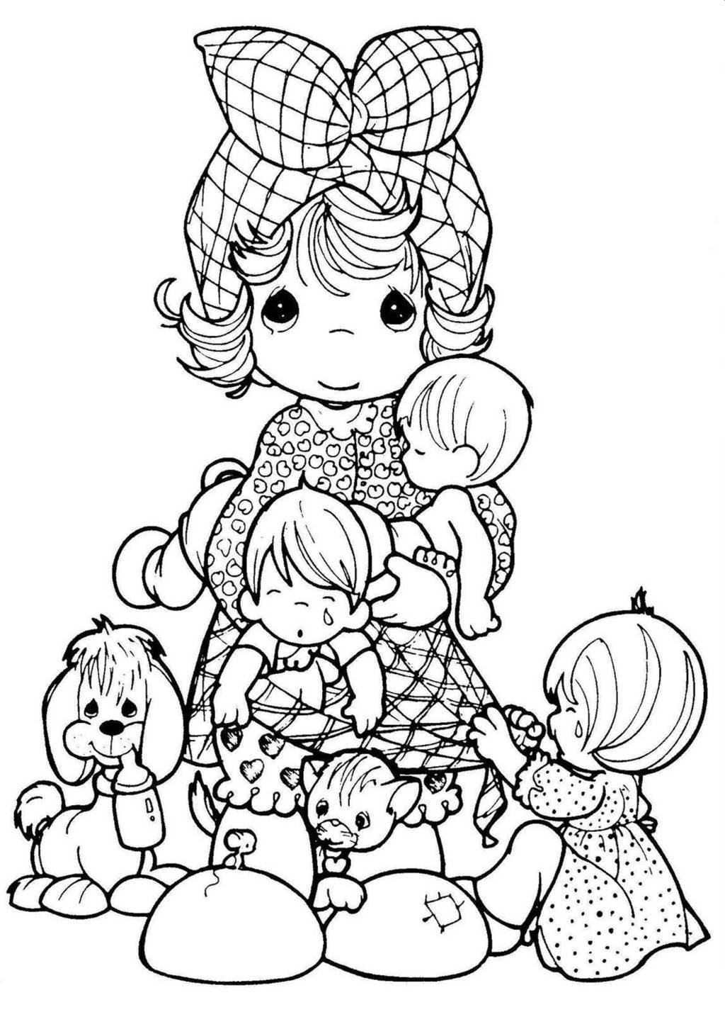 Dibujo de Mamá e Hijos para Colorear