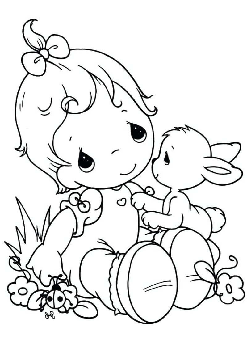 Dibujo de Niña y Conejo para Colorear