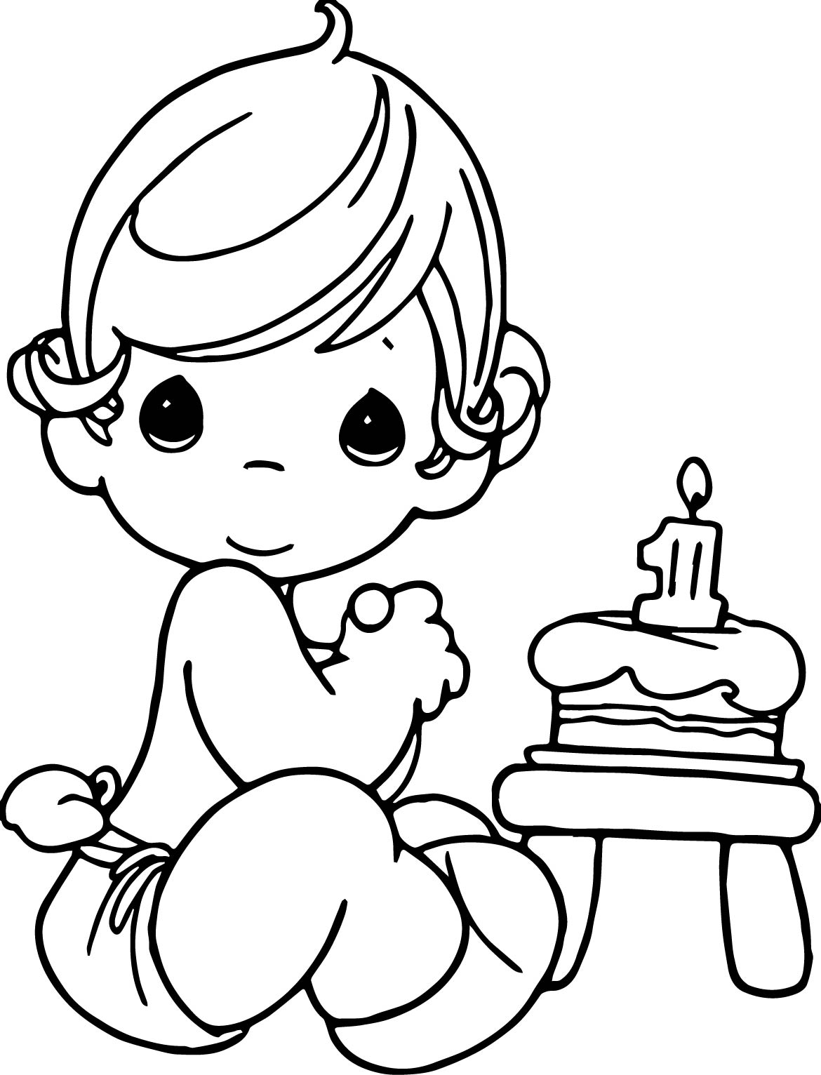 Dibujo de Niño con Pastel de cumpleaños para Colorear