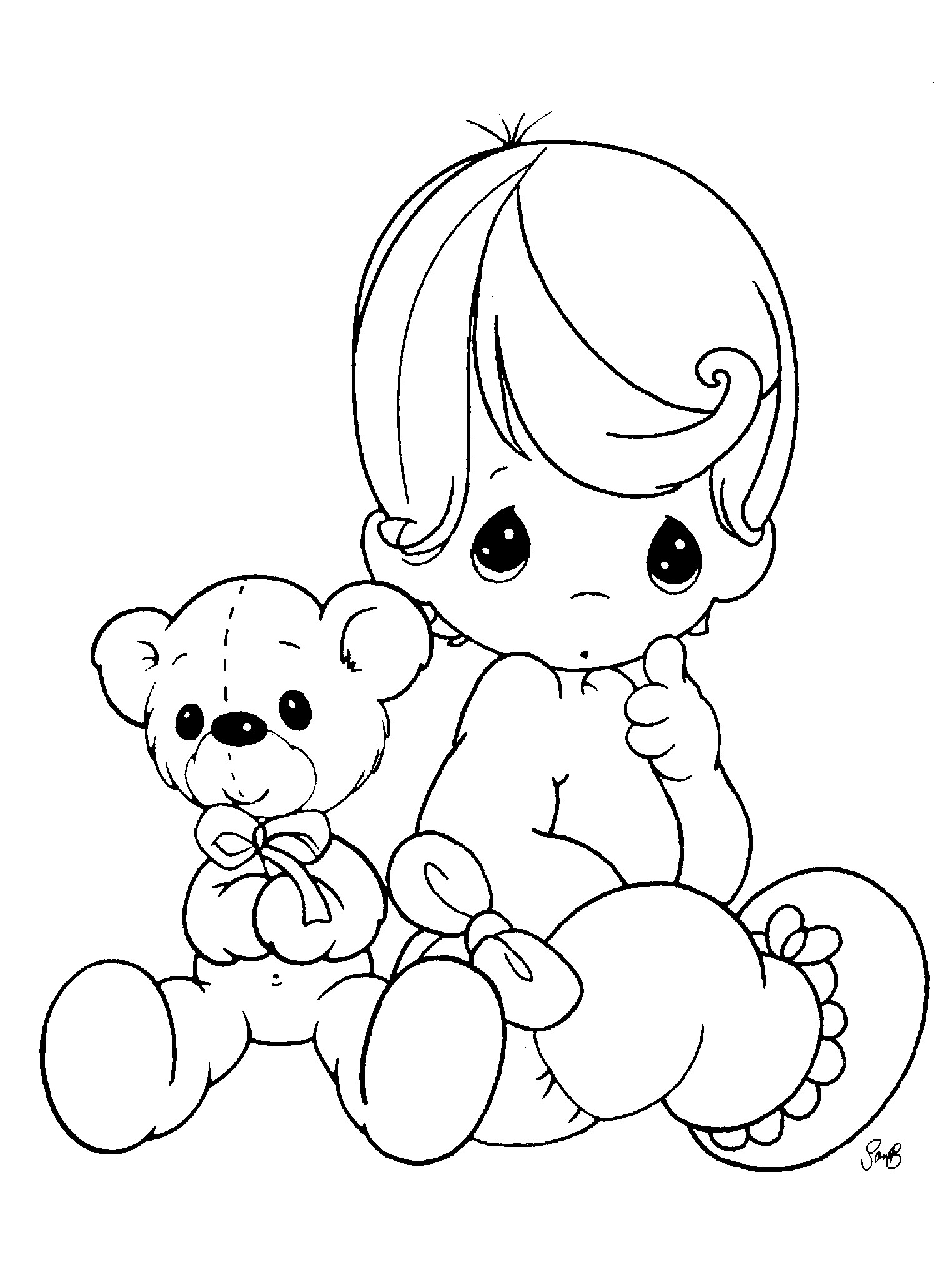 Dibujo de Niño Peque o y Osito de Peluche para Colorear