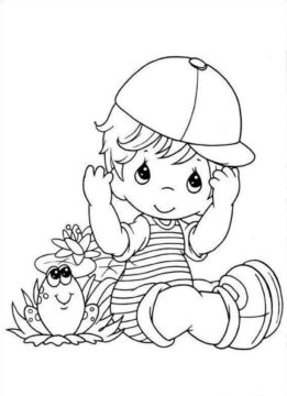 Dibujo de Niño y Ranita para Colorear