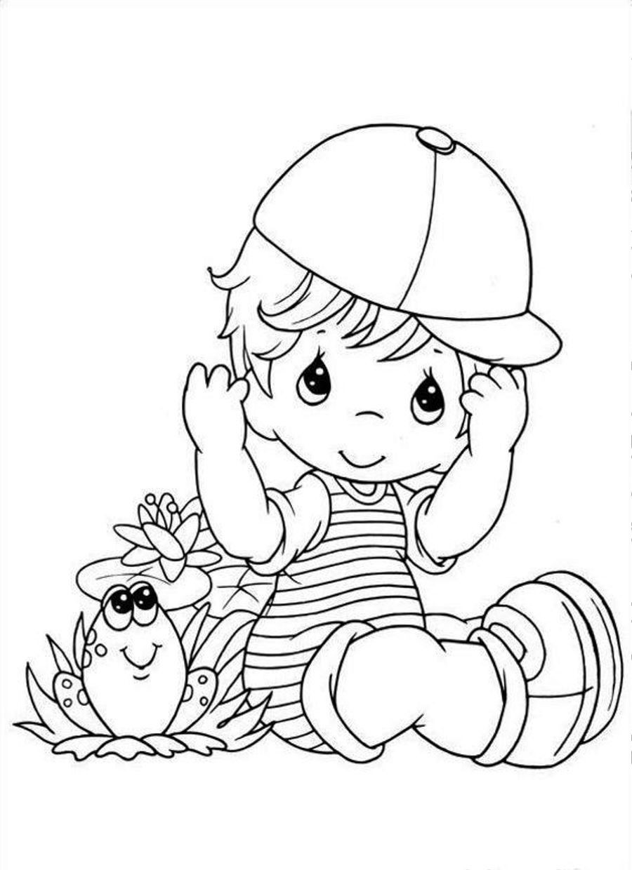 Dibujo de Niño y Ranita para Colorear