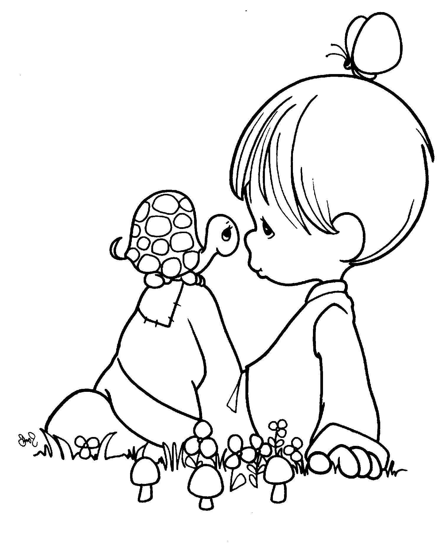 Dibujo de Niño y Tortuga para Colorear