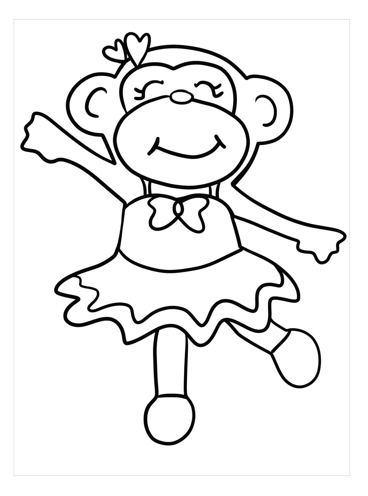 Dibujo de Chica Mono Bailando para Colorear