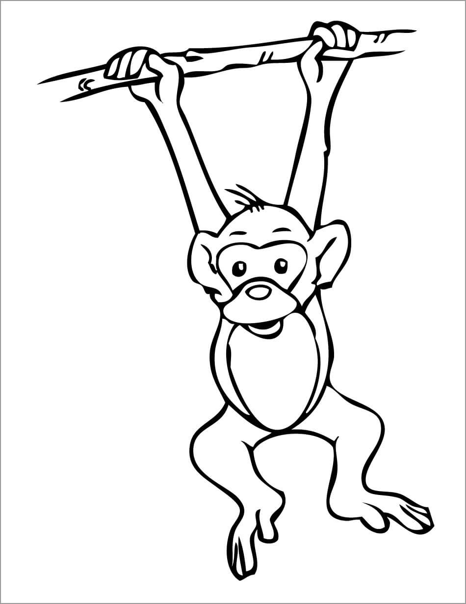 Dibujo de Dibuja Mono Trepando Rama árbol para Colorear