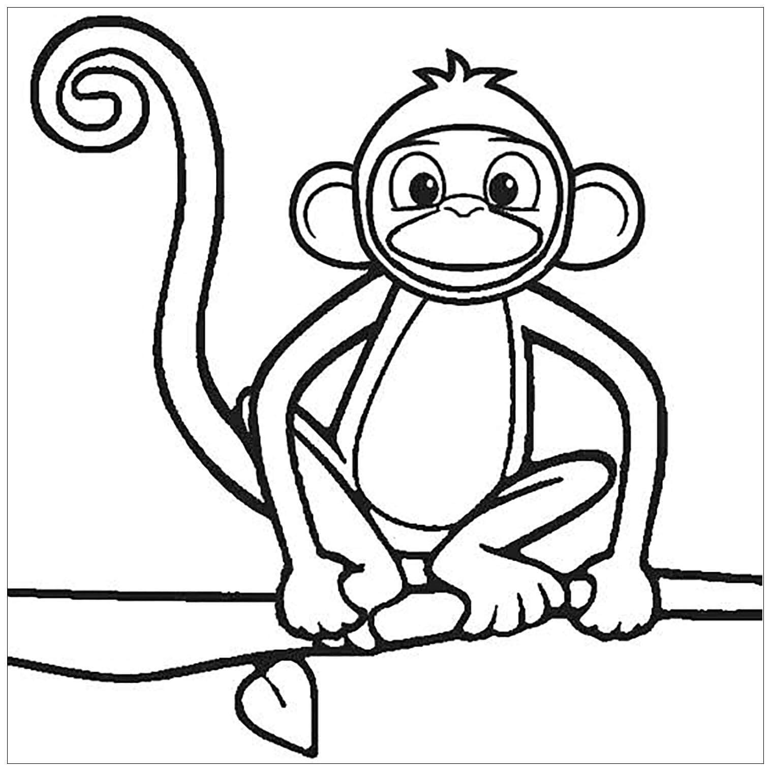 Dibujo de Dibuja un Mono Sentado en una Rama de un árbol para Colorear
