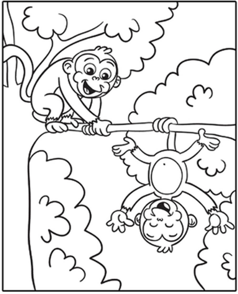 Dibujo de Dos Monos Divertidos para Colorear