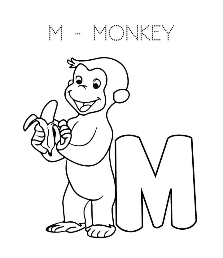 Dibujo de Letra M de Mono para Colorear