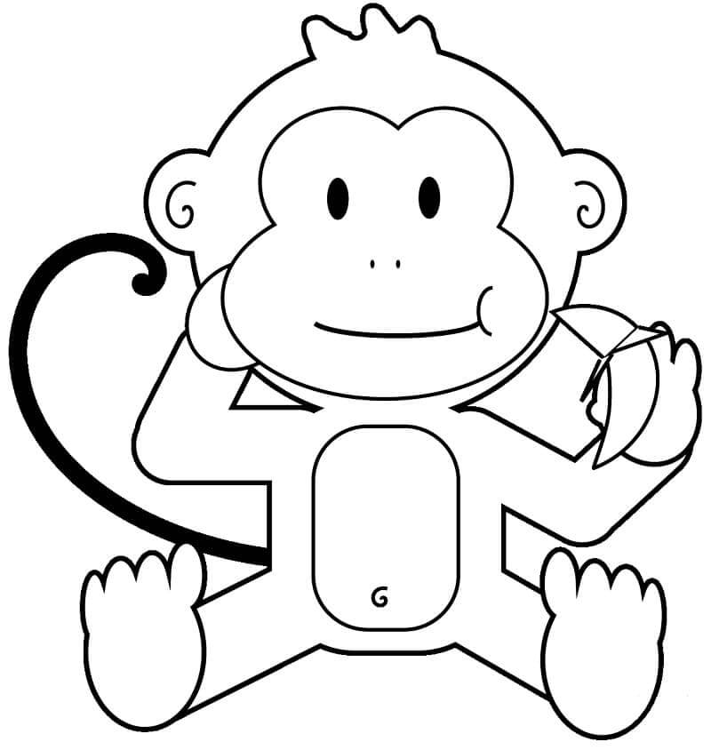 Dibujo de Mono de Dibujos Animados Comiendo Platano para Colorear