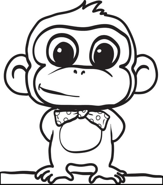 Dibujo de Mono de Dibujos Animados con Arco para Colorear
