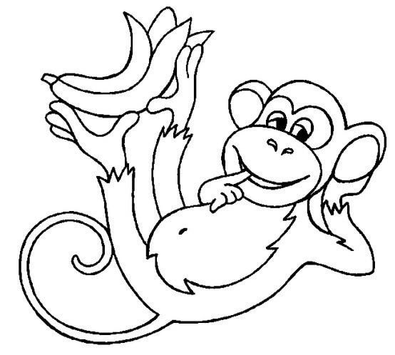 Dibujo de Mono Divertido con Platano para Colorear