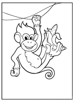 Dibujo de Mono Trepando Rama árbol con Platano para Colorear