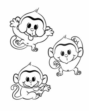 Dibujo de Tres Monos Divertidos para Colorear