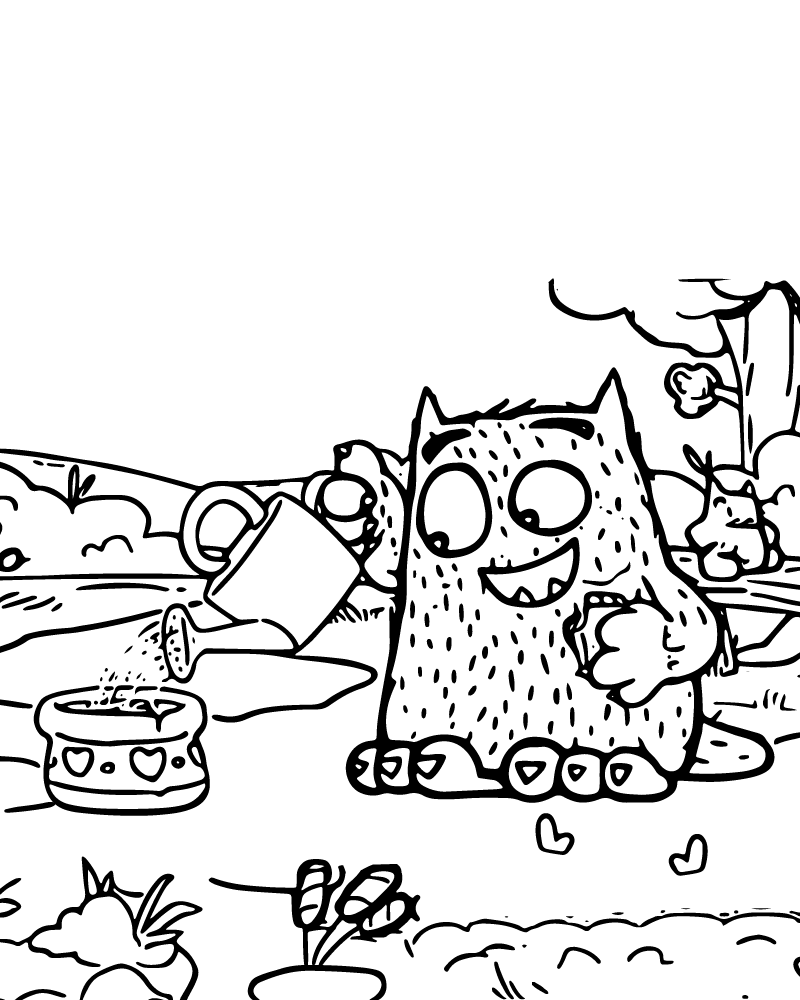 Dibujo de Love Monster Gardening Coloring Page para Colorear