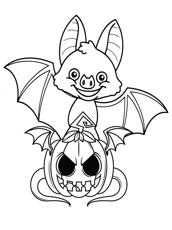 Dibujo de Bat Above The Pumpkin Coloring Page para Colorear