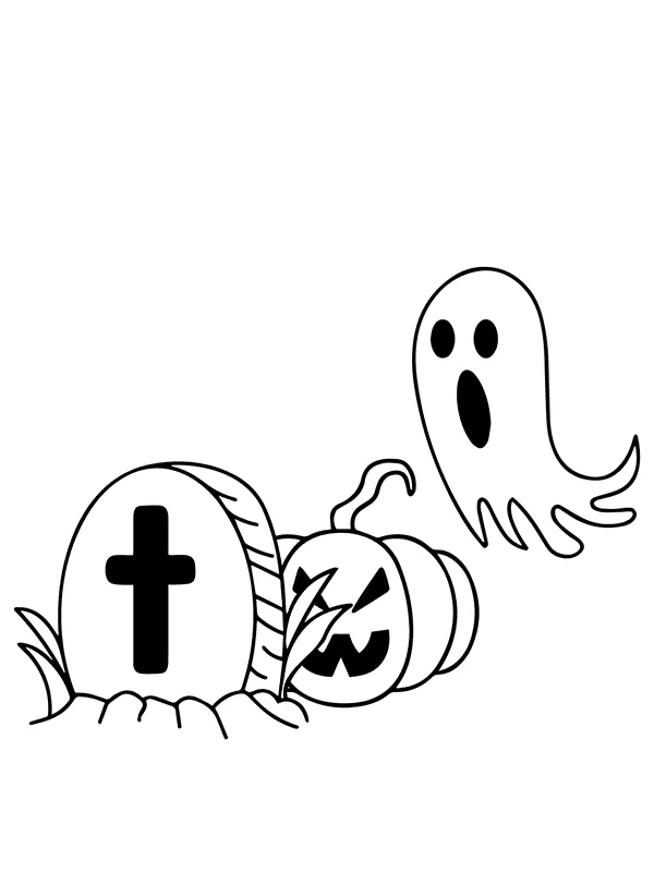 Dibujo de Cemetery Halloween Ghost Coloring Page para Colorear