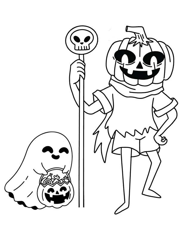 Dibujo de Ghost And Pumpkin Head Coloring Page para Colorear