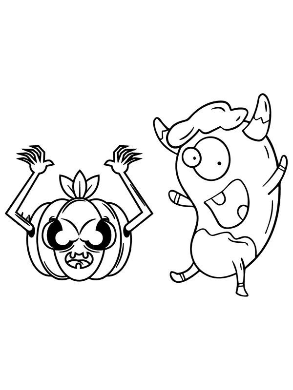 Dibujo de Halloween Monster And Dancing Bull Coloring Pages para Colorear
