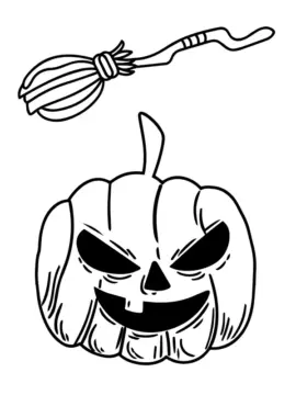Dibujo de Monster Pumpkin And Broom Coloring Page para Colorear