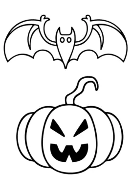 Dibujo de Simple Halloween Bat And Pumpkin Coloring Page para Colorear