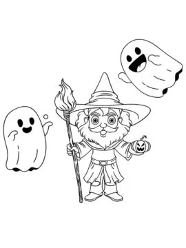 Dibujo de Wizard And Halloween Ghosts Coloring Pages para Colorear