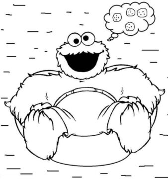 Dibujo de Monstruo de las Galletas Nadando para Colorear