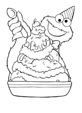Dibujo de Monstruo de las Galletas con Pastel Grande para Colorear