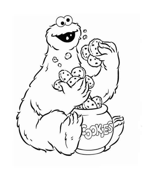 Dibujo de Monstruo de las Galletas Comiendo Galletas para Colorear