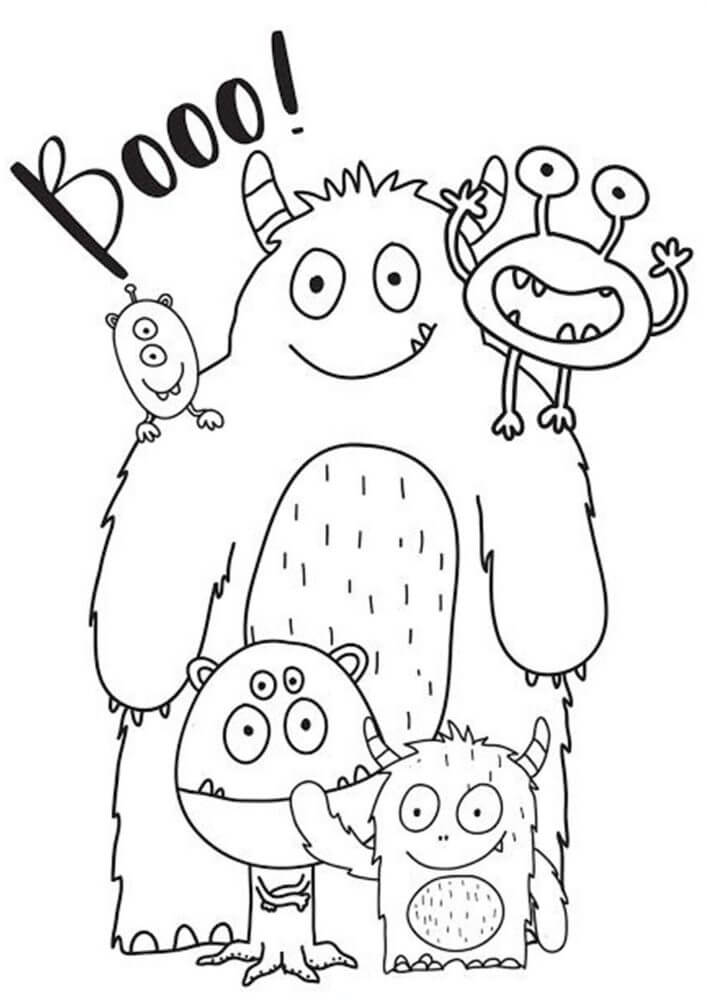 Dibujo de Cinco Monstruos Lindos para Colorear