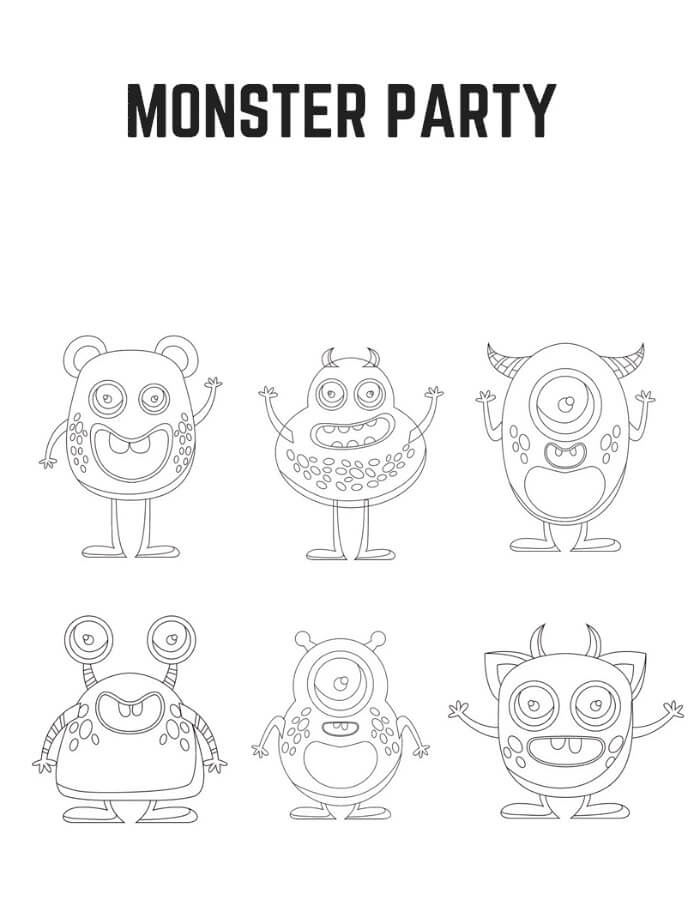 Dibujo de Fiesta de los Seis Monstruos para Colorear