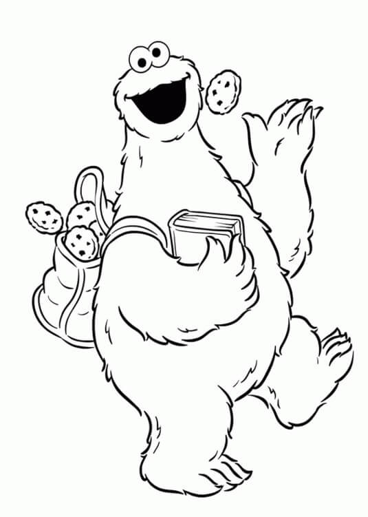Dibujo de Monstruo de las Galletas Comiendo Galleta para Colorear