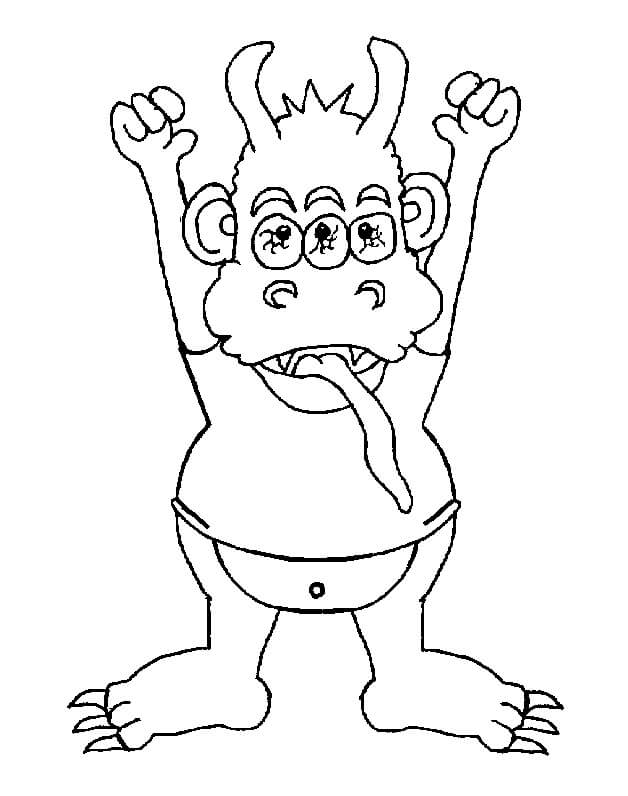 Dibujo de Monstruo Feliz de Tres Ojos para Colorear