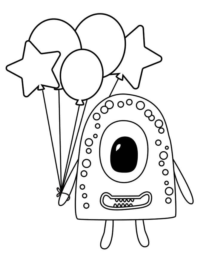 Dibujo de Monstruo Sosteniendo Globo para Colorear
