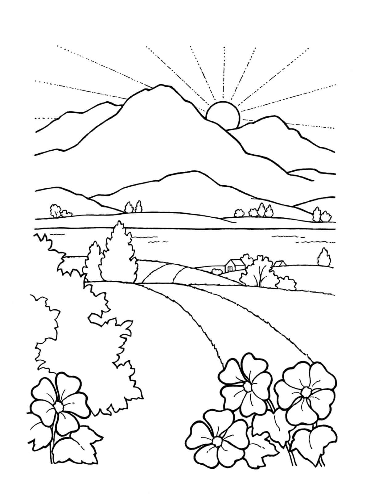 Dibujo de Montaña al Atardecer para Colorear