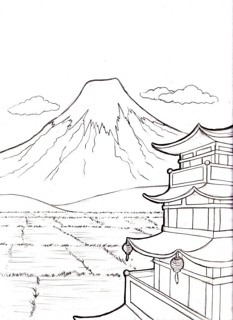 Dibujo de Montaña Fuji para Colorear
