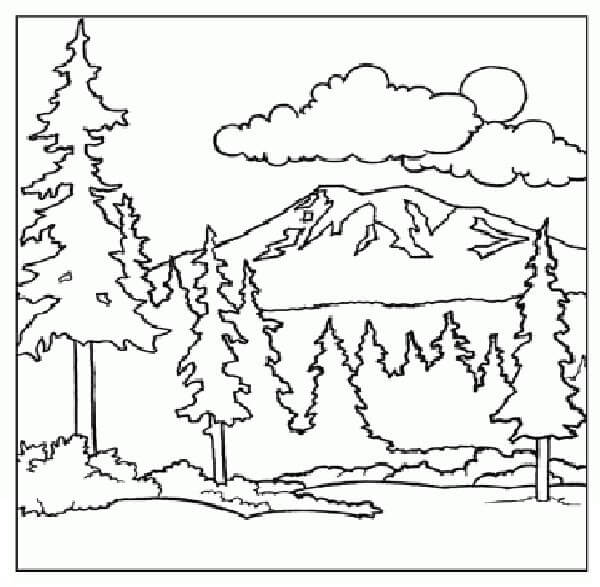 Dibujo de Paisaje de montaña para Colorear