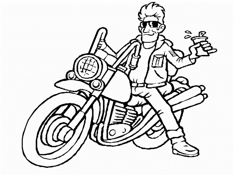 Dibujo de Chico Genial con Su Motocicleta para Colorear