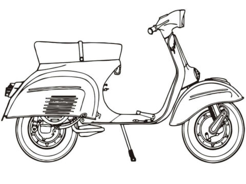 Dibujo de Scooter de Motor Piaggio Vespa 125 Sprint para Colorear