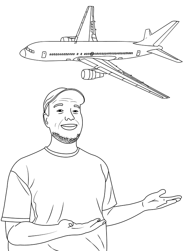 Dibujo de Página para Colorear de Mr Beast y avión para Colorear