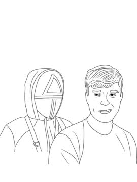 Dibujo de Página para Colorear de Mr Beast y Traje de Squid Game para Colorear