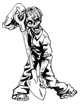 Dibujo de No Muerto Sosteniendo una Pala para Colorear