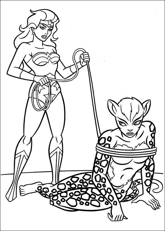 Dibujo de La Mujer Maravilla Atado a un Guepardo para Colorear