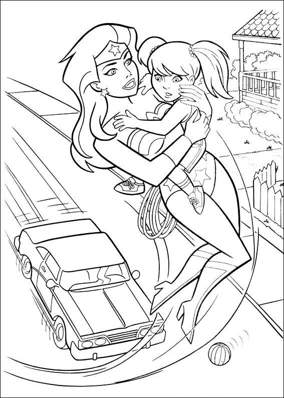 Dibujo de Mujer Maravilla Salvando Chica para Colorear