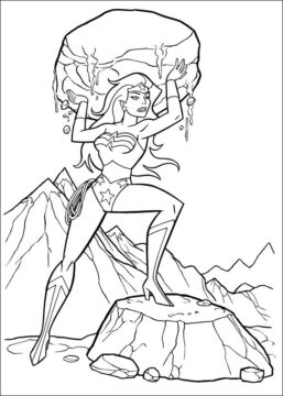 Dibujo de Mujer Maravilla Tenencia Roca para Colorear