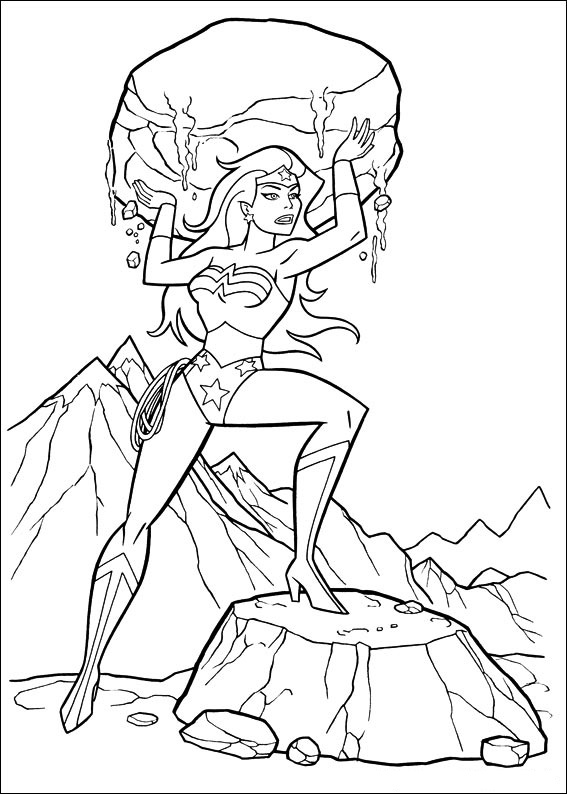 Dibujo de Mujer Maravilla Tenencia Roca para Colorear