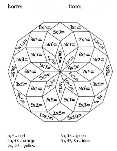Dibujo de Multiplicacion Libre Color por número para Colorear