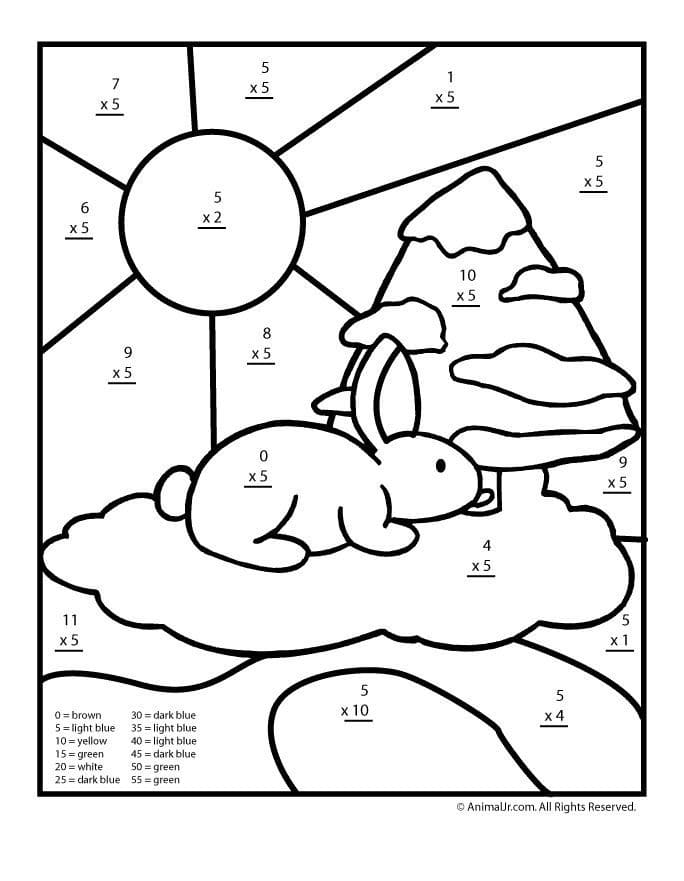 Dibujo de Multiplicacion de Conejos Color por número para Colorear