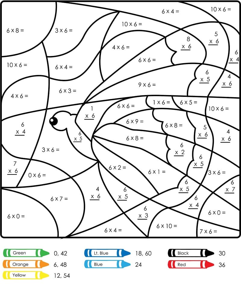 Dibujo de Multiplicacion de Mariposas Color por número para Colorear