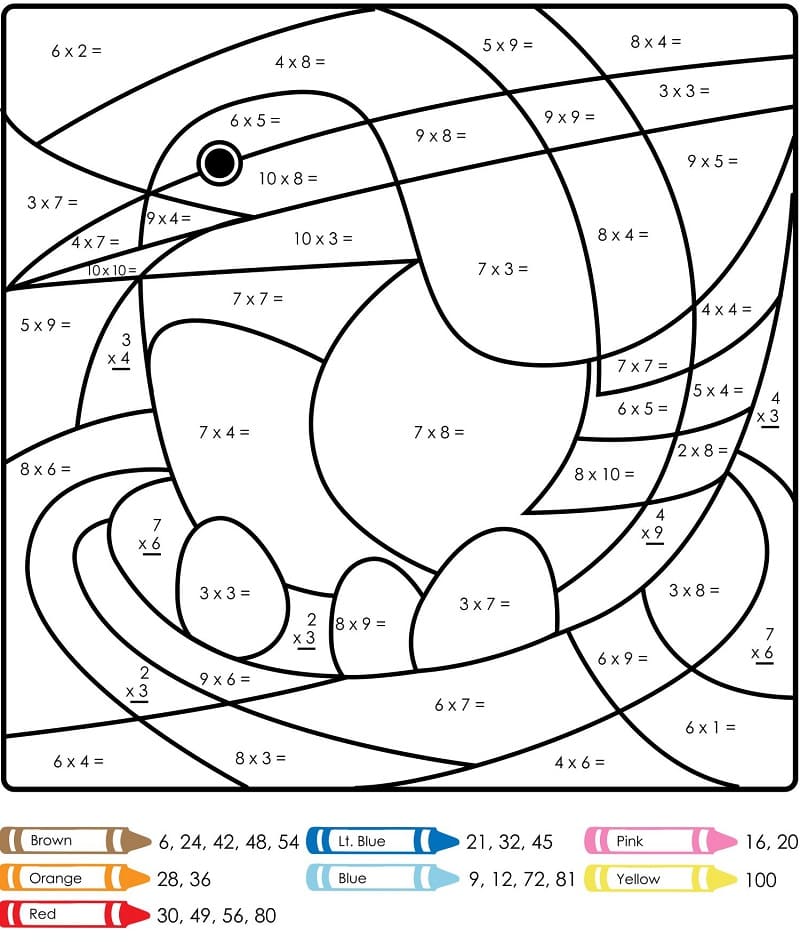 Dibujo de Multiplicacion de pájaros Color por número para Colorear