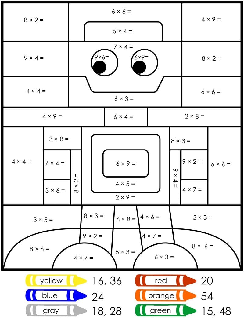 Dibujo de Multiplicacion de Robots Color por número para Colorear